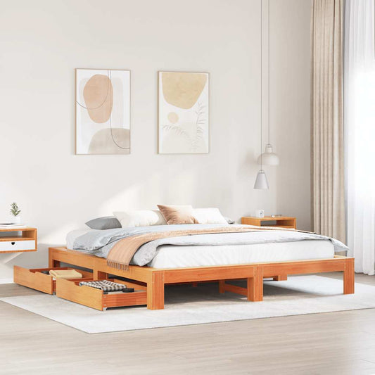 vidaXL Bed Frame without Mattress Wax Brown 180x200 cm Solid Wood Pine 1