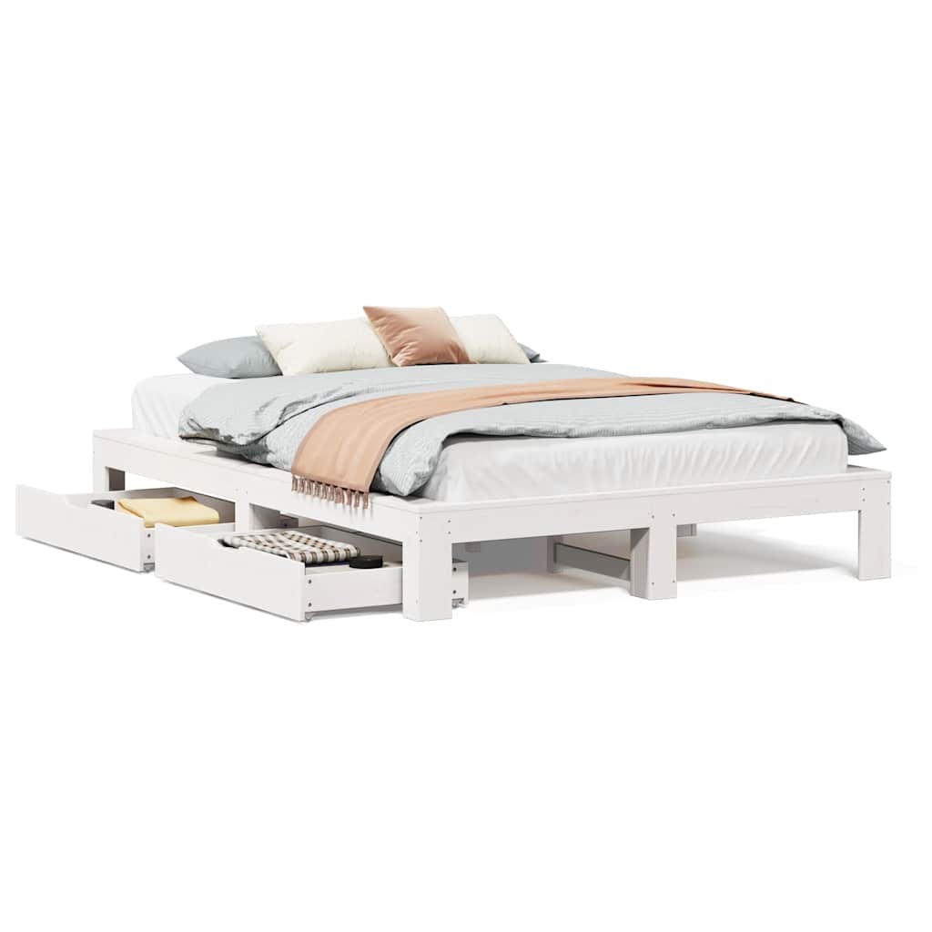 vidaXL Bed Frame without Mattress White 150x200 cm King Size Solid Wood Pine 2