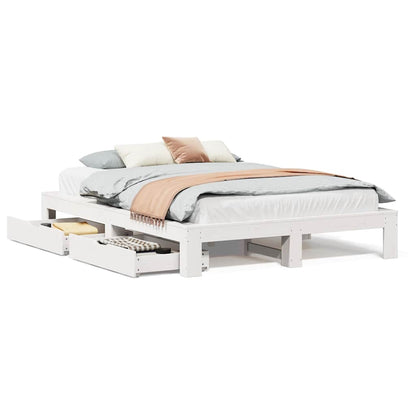 vidaXL Bed Frame without Mattress White 150x200 cm King Size Solid Wood Pine 2