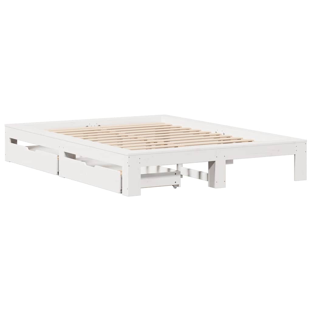 vidaXL Bed Frame without Mattress White 150x200 cm King Size Solid Wood Pine 3
