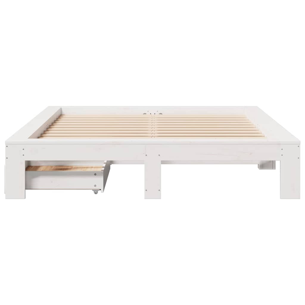 vidaXL Bed Frame without Mattress White 150x200 cm King Size Solid Wood Pine 4