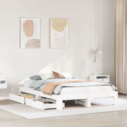vidaXL Bed Frame without Mattress White 150x200 cm King Size Solid Wood Pine 1