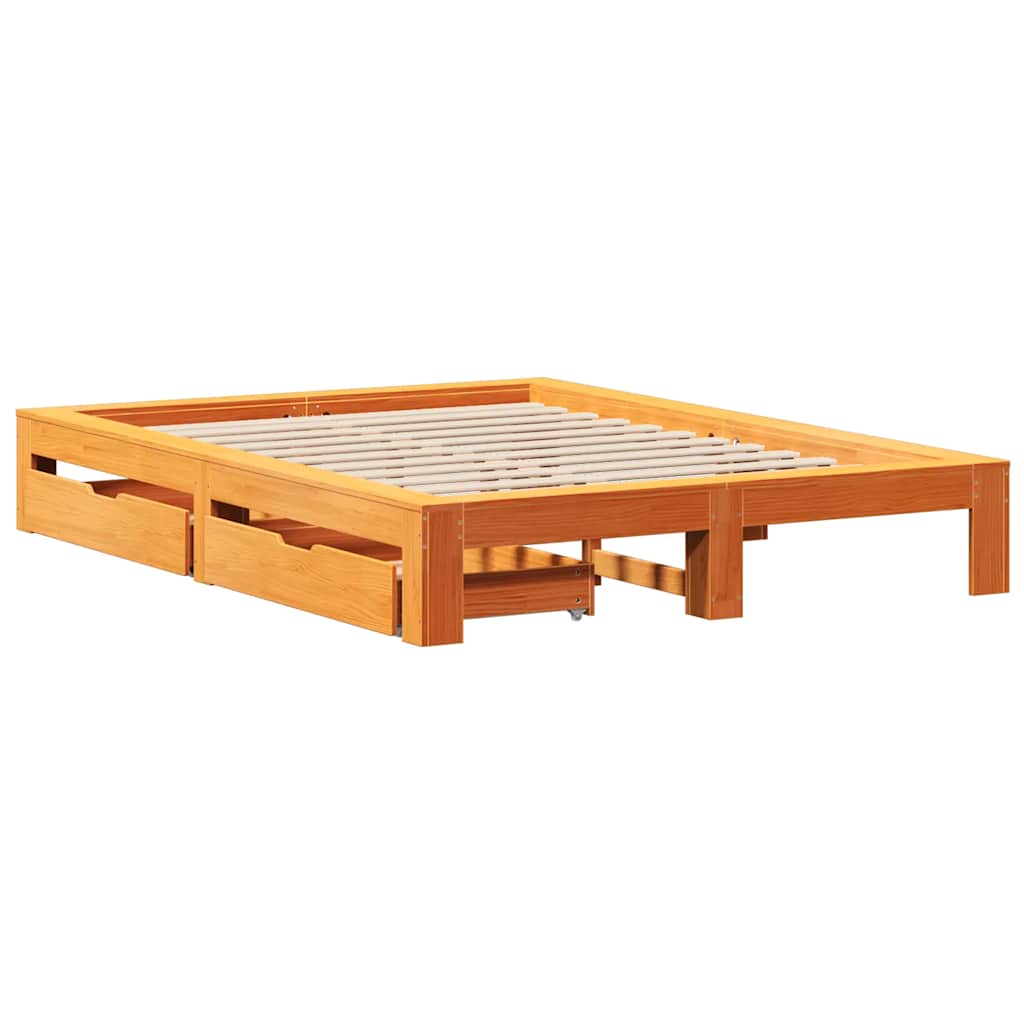 vidaXL Bed Frame without Mattress Wax Brown 150x200 cm King Size Solid Wood Pine 3