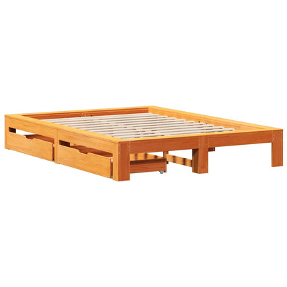 vidaXL Bed Frame without Mattress Wax Brown 150x200 cm King Size Solid Wood Pine 3
