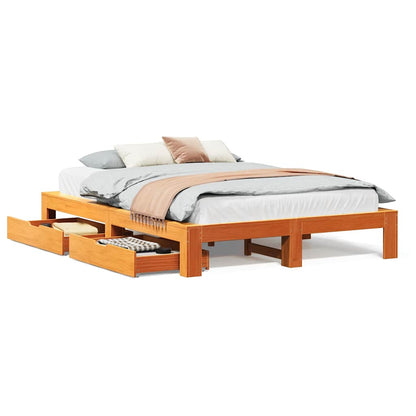 vidaXL Bed Frame without Mattress Wax Brown 140x200 cm Solid Wood Pine 2