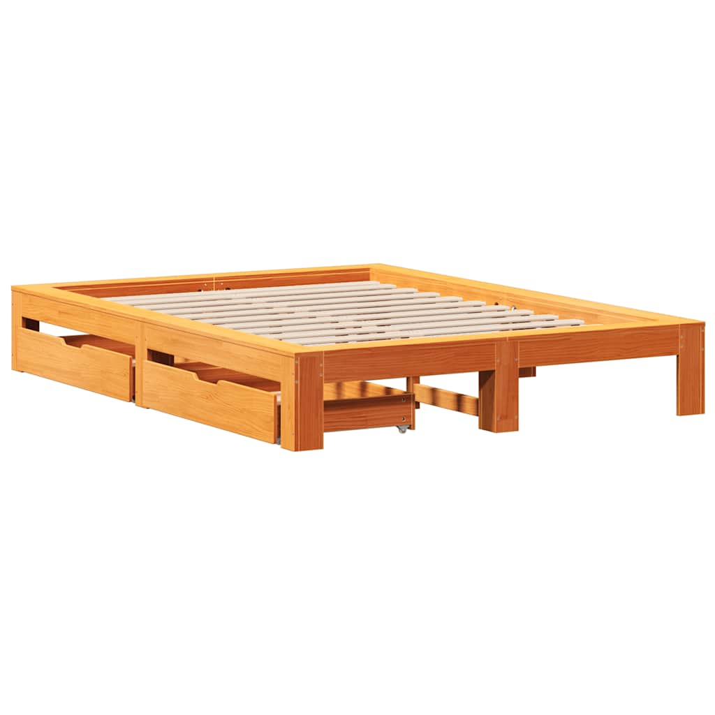 vidaXL Bed Frame without Mattress Wax Brown 140x200 cm Solid Wood Pine 3