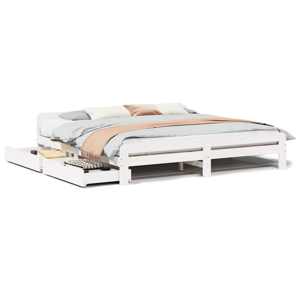 vidaXL Bed frame without Mattress White 180x200 cm Super King Solid Wood Pine 2