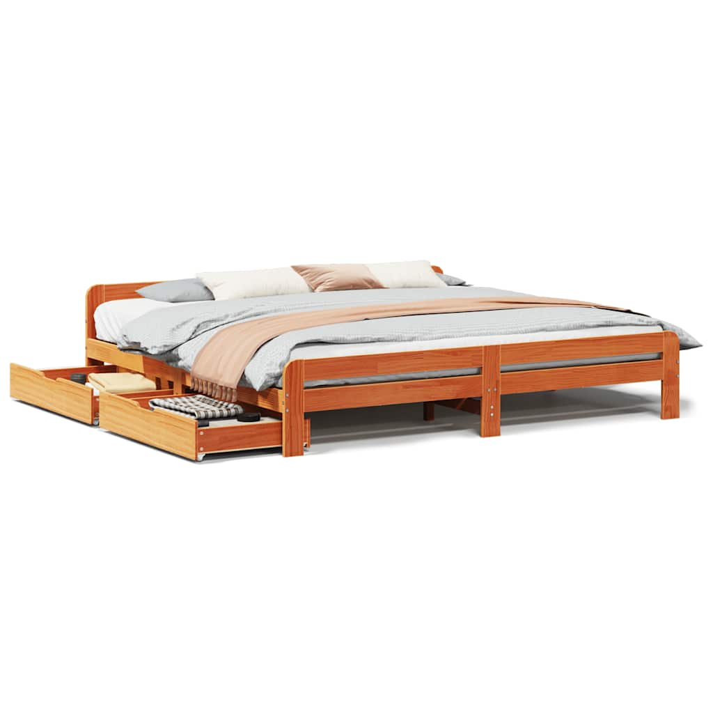 vidaXL Bed frame without Mattress Wax Brown 180x200 cm Super King Solid Wood Pine 2