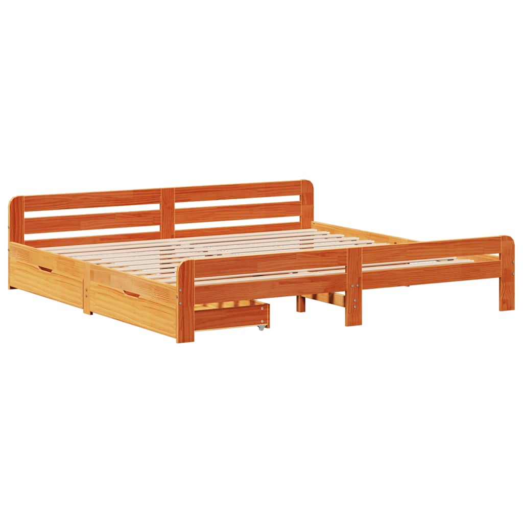 vidaXL Bed frame without Mattress Wax Brown 180x200 cm Super King Solid Wood Pine 3