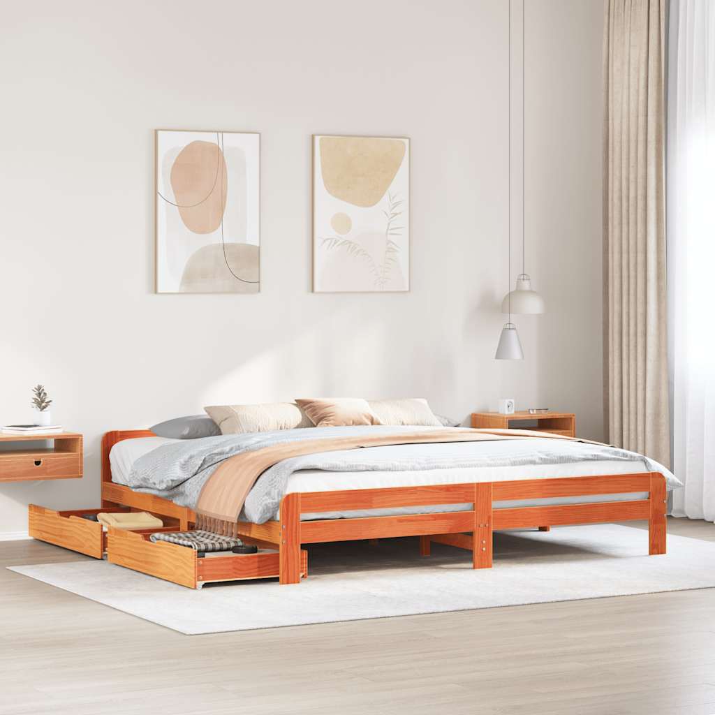 vidaXL Bed frame without Mattress Wax Brown 180x200 cm Super King Solid Wood Pine 1
