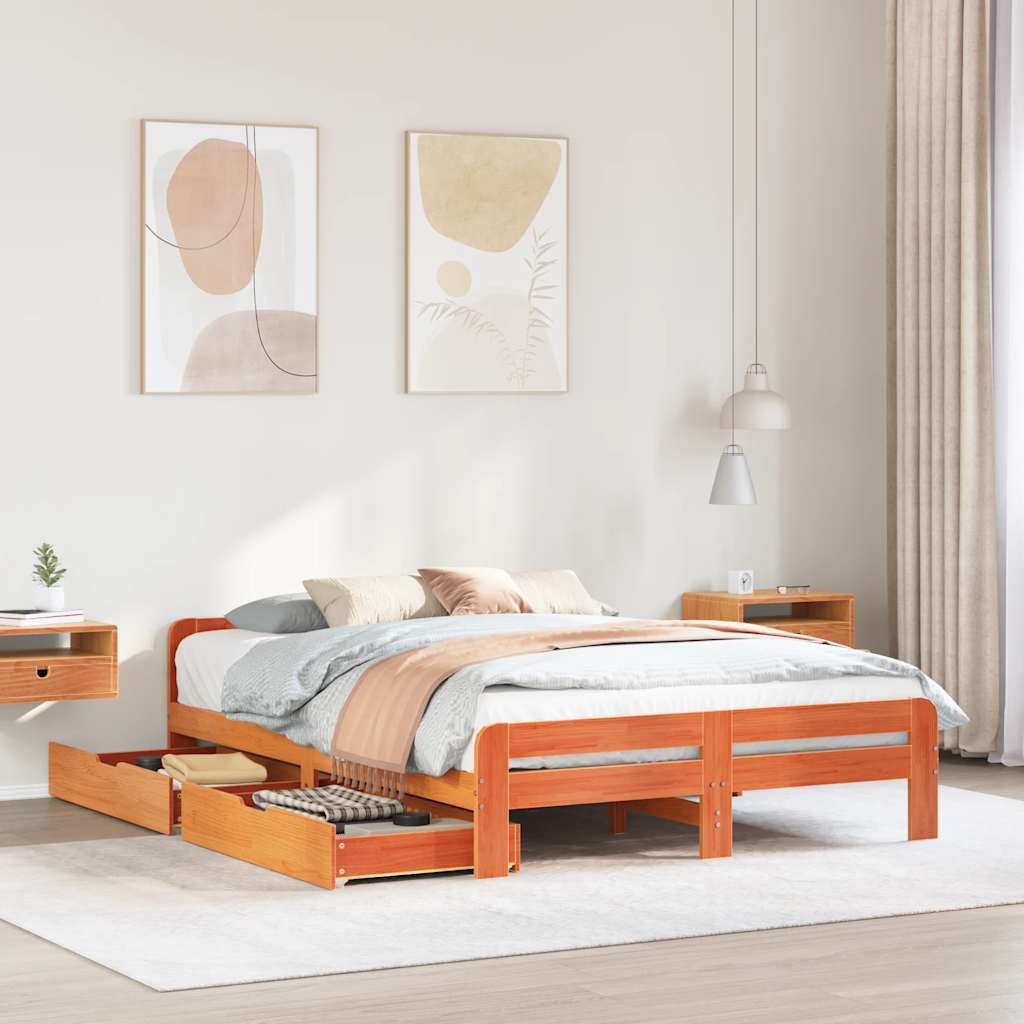 vidaXL Bed frame without Mattress Wax Brown 160x200 cm Solid Wood Pine 1
