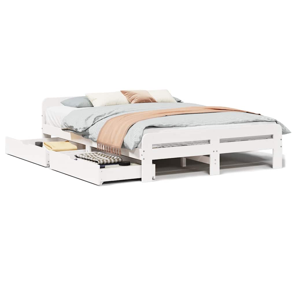 vidaXL Bed frame without Mattress White 140x190 cm Solid Wood Pine 2