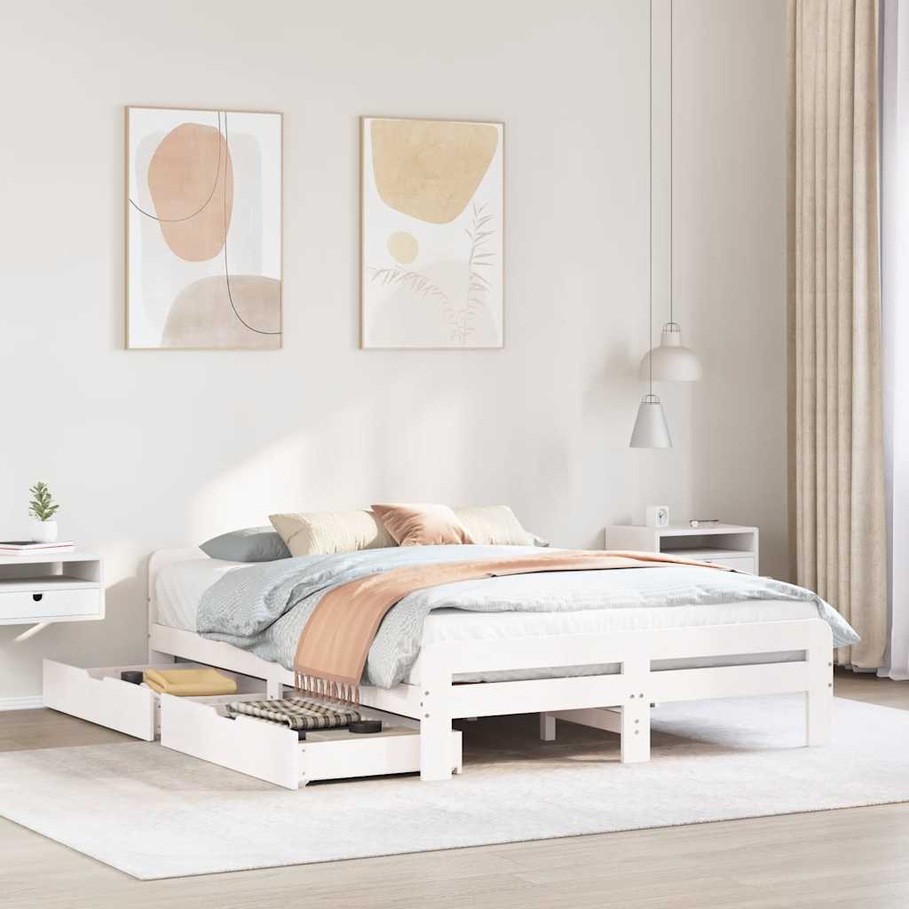 vidaXL Bed frame without Mattress White 140x190 cm Solid Wood Pine 1