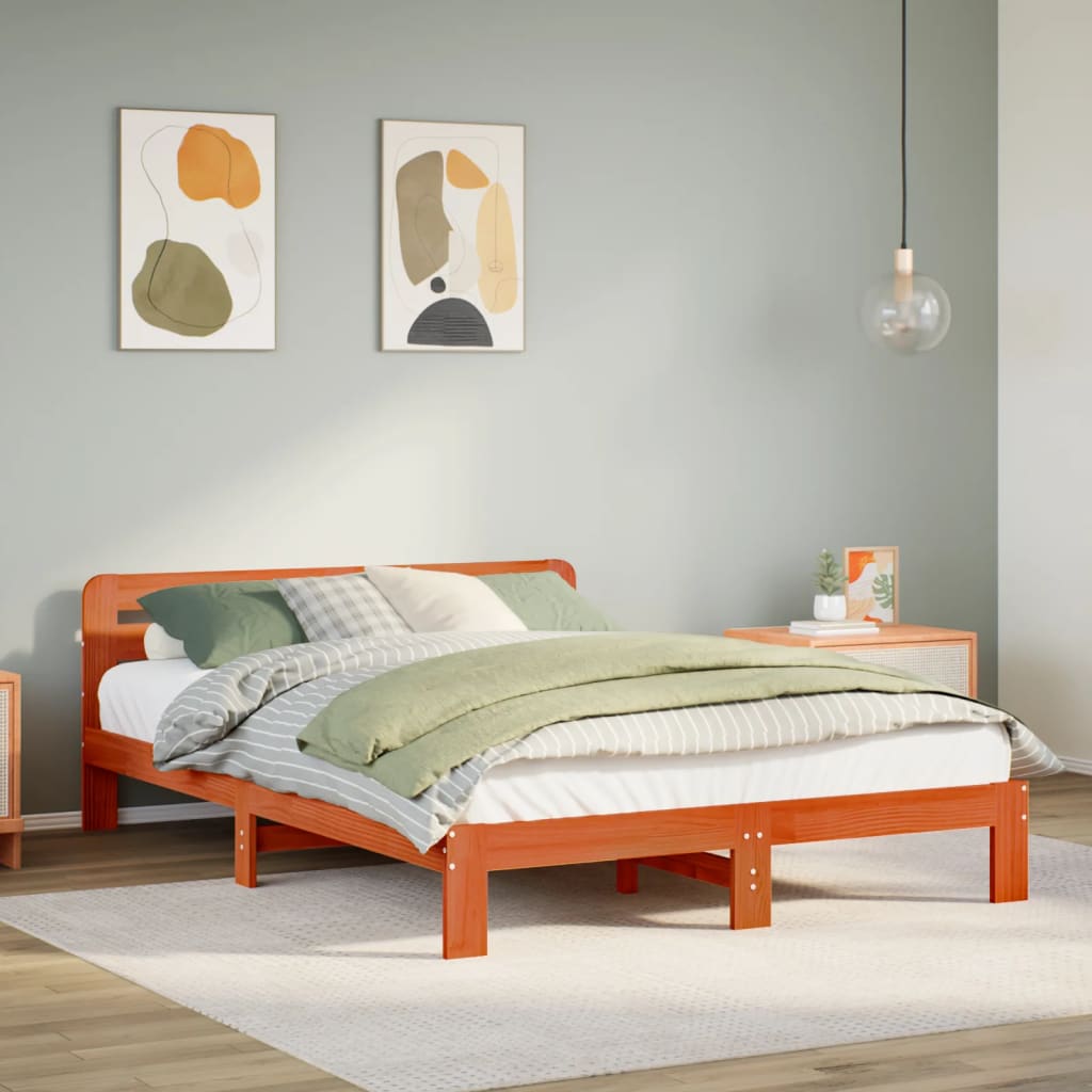 Bed Frame without Mattress Solid Wood Pine Length 200 cm Wax Brown 120 cm