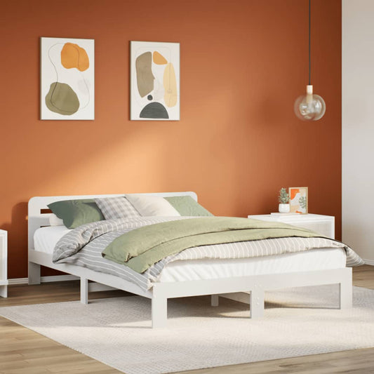 Bed Frame without Mattress Solid Wood Pine Length 200 cm White 140 cm