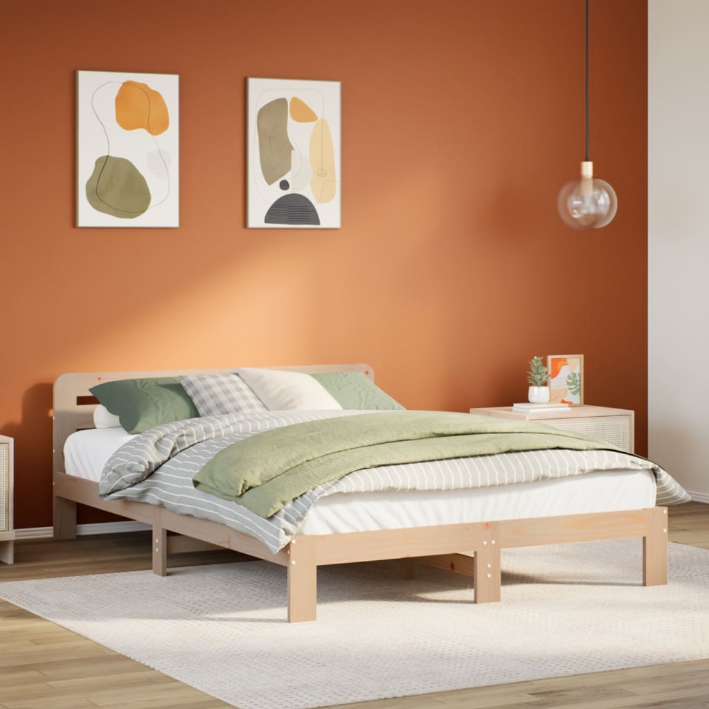 Bed Frame without Mattress Solid Wood Pine Length 200 cm Natural 160 cm