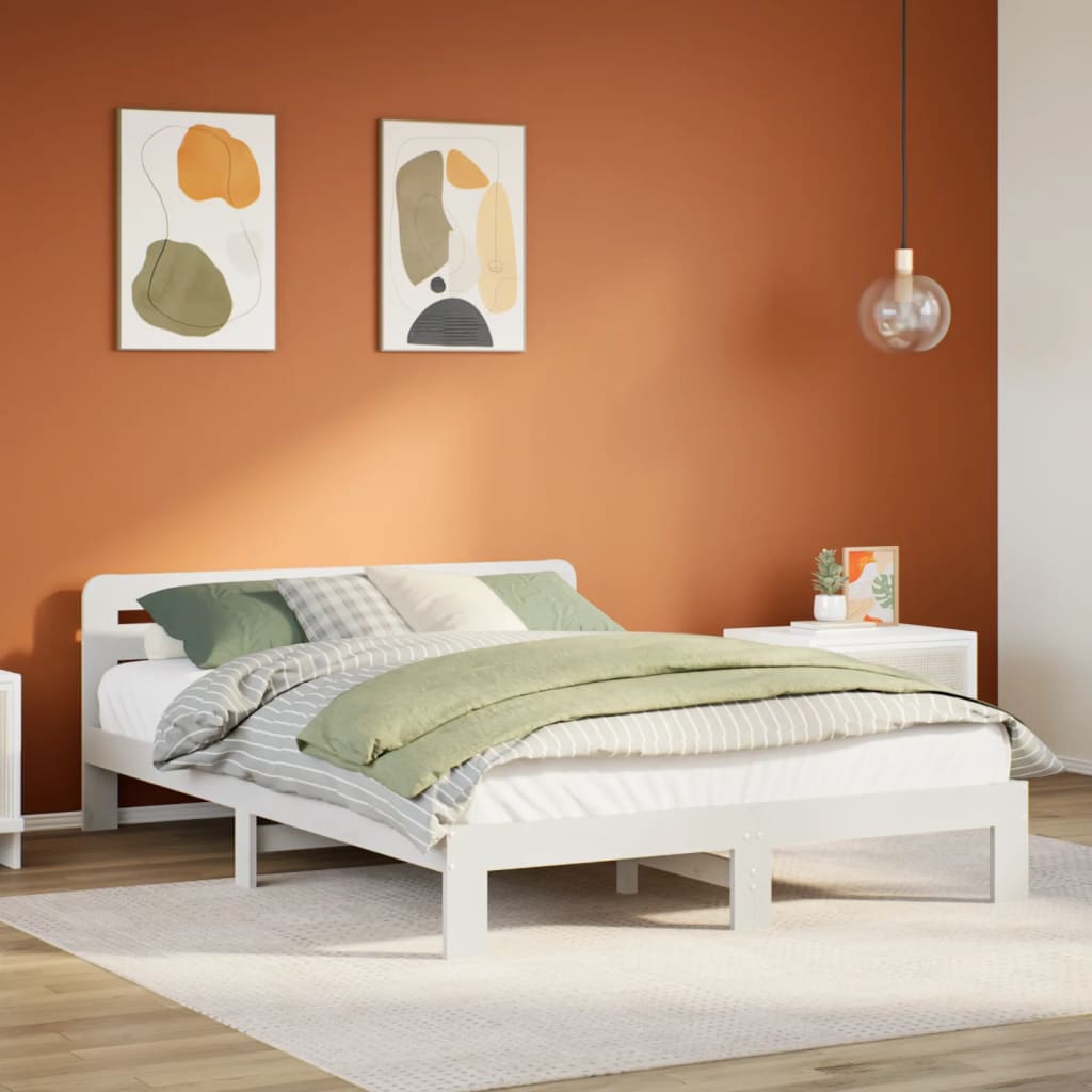 Bed Frame without Mattress Solid Wood Pine Length 190 cm White 135 cm