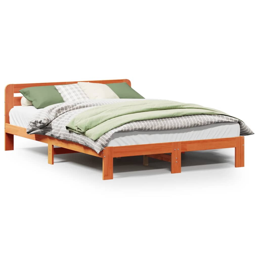 Bed Frame without Mattress Solid Wood Pine Length 190 cm Wax brown 135 cm