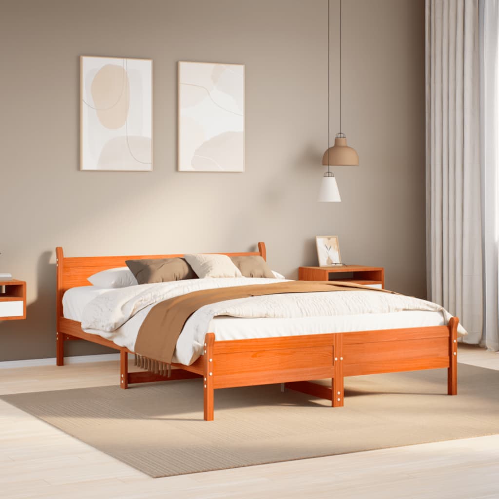 Bed Frame without Mattress Solid Wood Pine Length 200 cm Wax Brown 140 cm