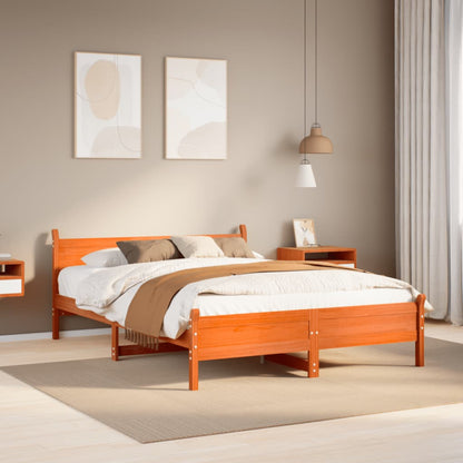 Bed Frame without Mattress Solid Wood Pine Length 200 cm Wax Brown 140 cm