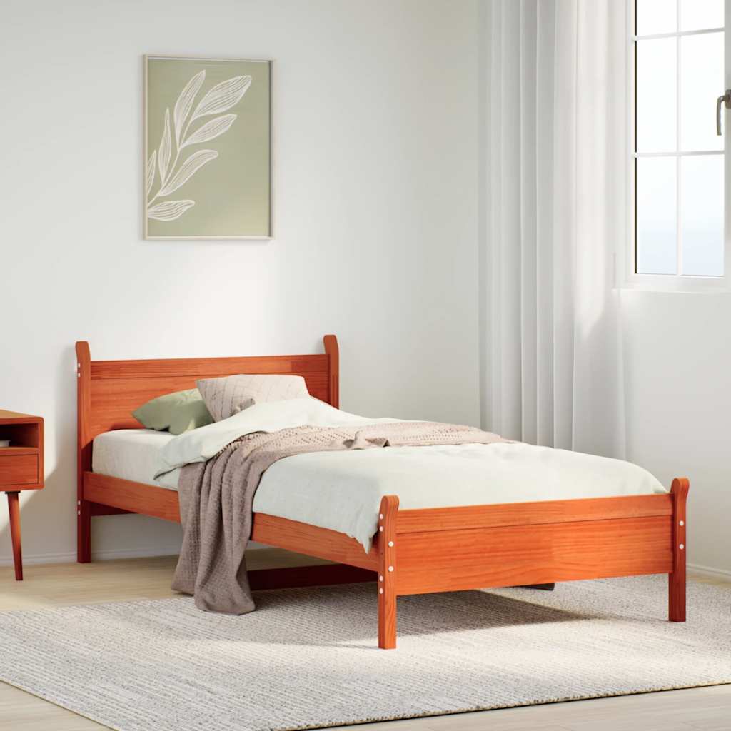 Bed Frame without Mattress Solid Wood Pine Length 200 cm Wax Brown 100 cm