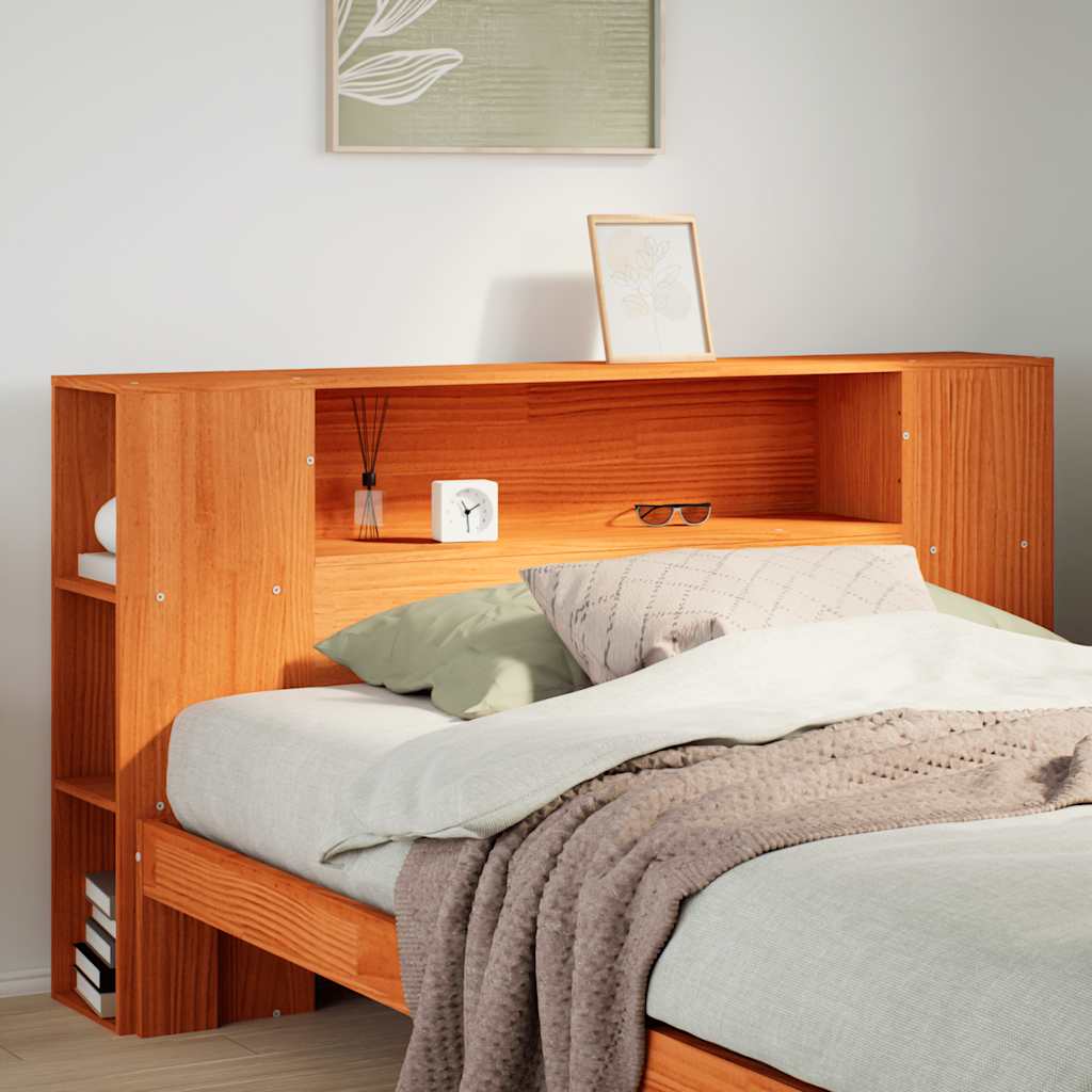 Headboard with Storage Solid Wood Pine Wax Brown 150 cm