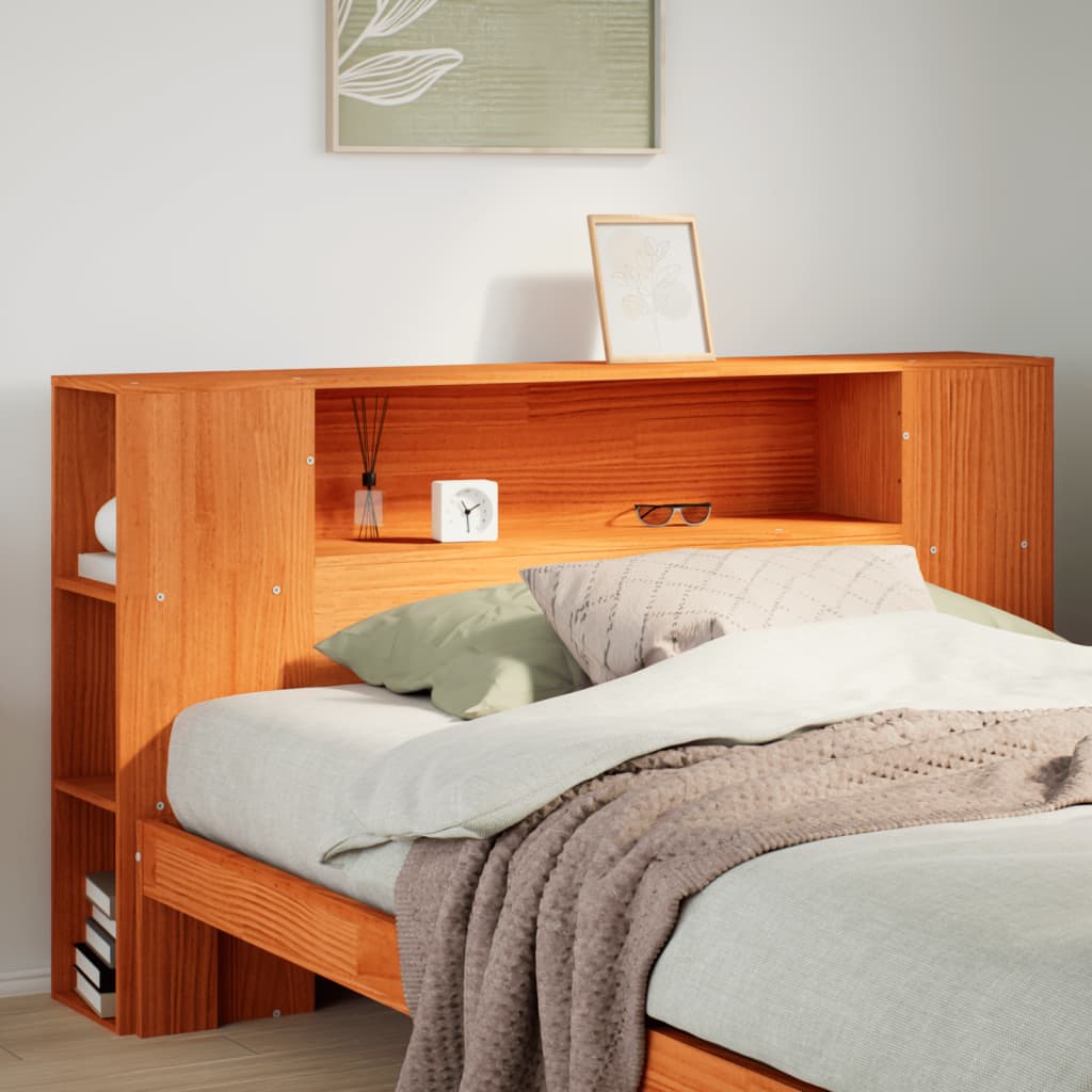 Headboard with Storage Solid Wood Pine Wax Brown 140 cm