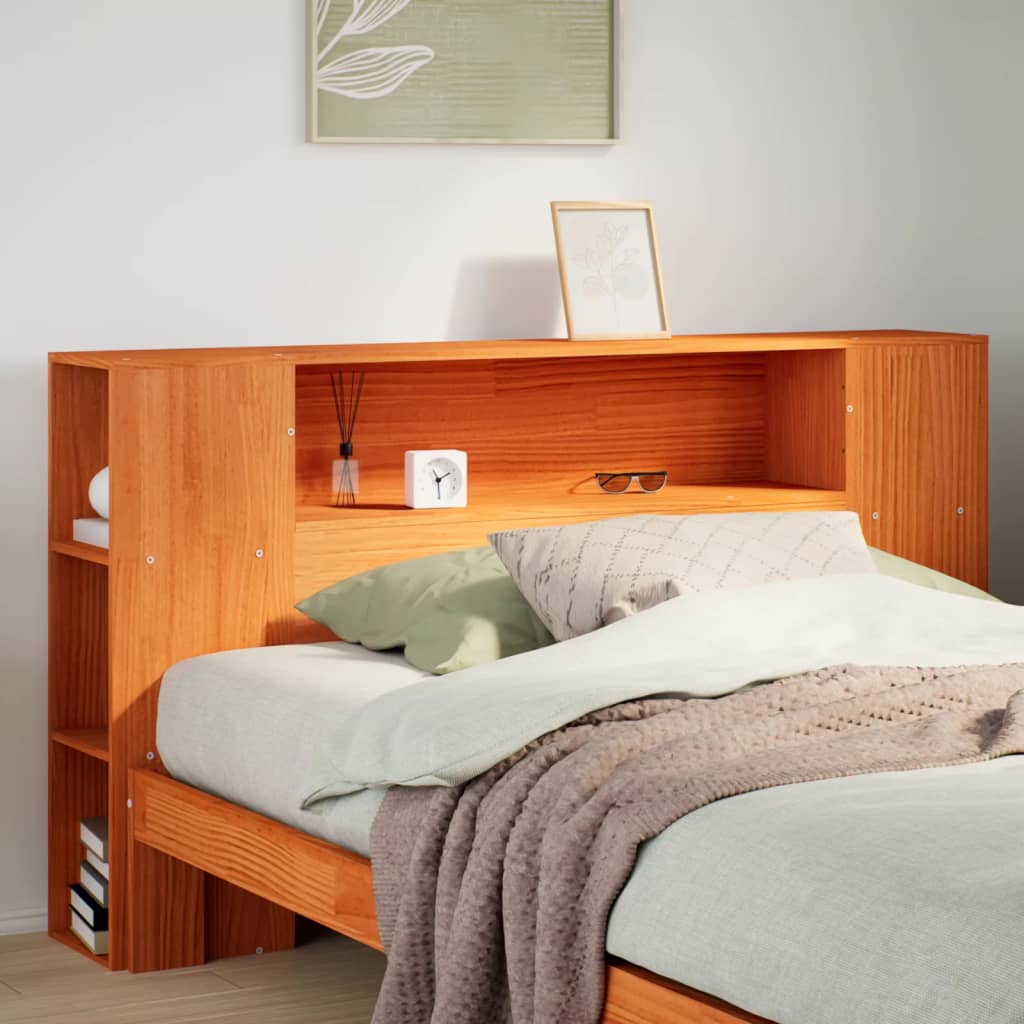 Headboard with Storage Solid Wood Pine Wax Brown 135 cm
