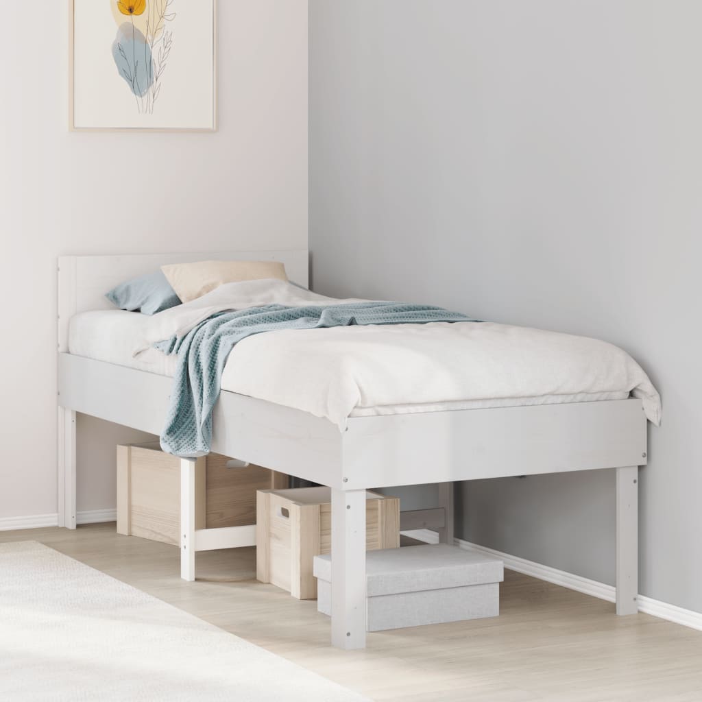 Bed Frame without Mattress Solid Wood Pine White 75 cm