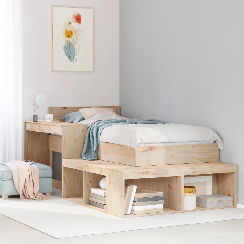 Bedside Cabinet with Desk Solid Wood Pine Natural 232 cm 122 cm