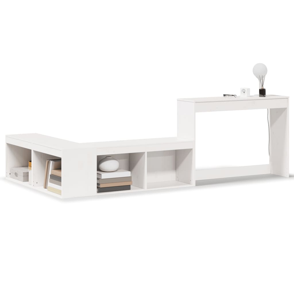 Bedside Cabinet with Desk Solid Wood Pine White 232 cm 122 cm