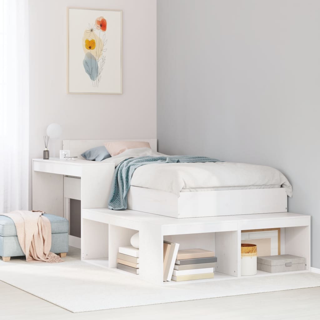 Bedside Cabinet with Desk Solid Wood Pine White 232 cm 122 cm