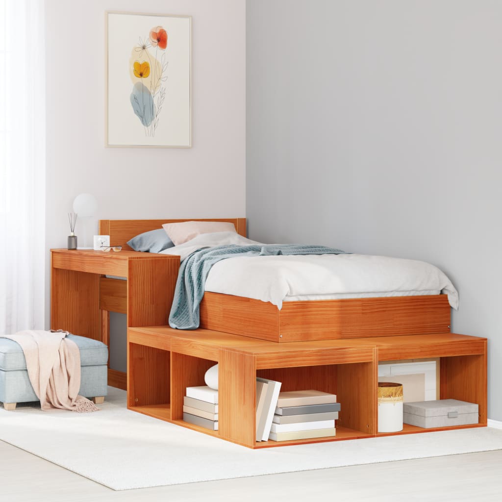 Bedside Cabinet with Desk Solid Wood Pine Wax brown 232 cm 112 cm
