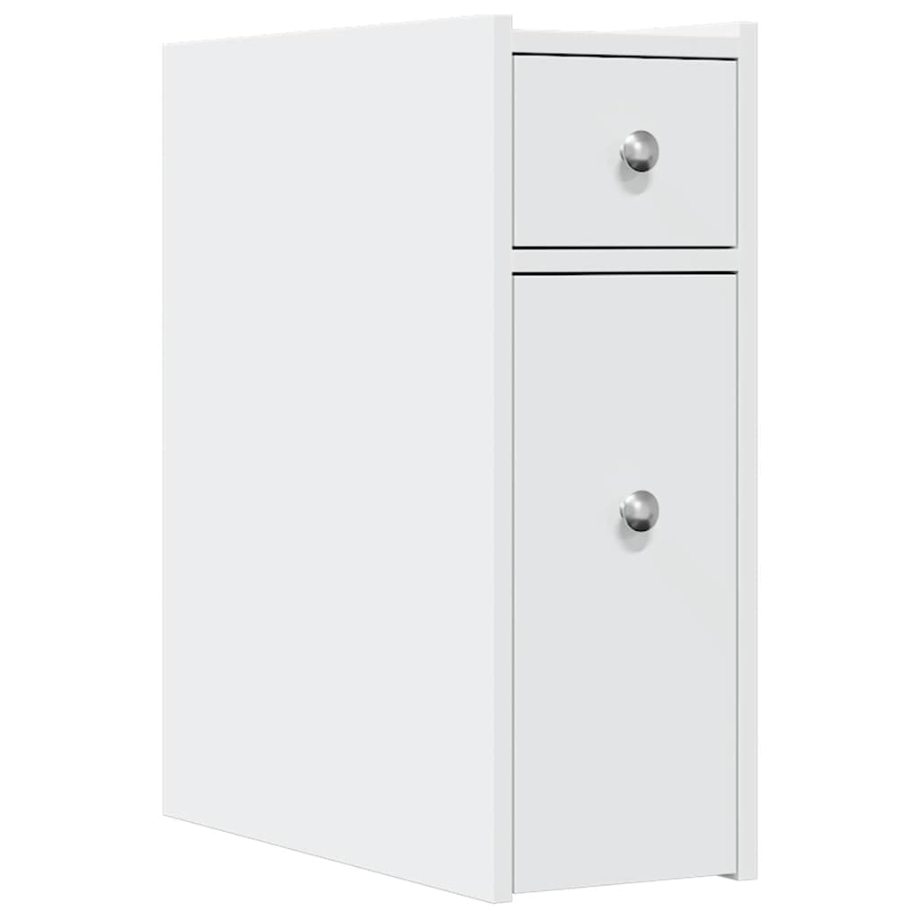 Narrow Bathroom Cupboard with Wheels Engineered Wood White