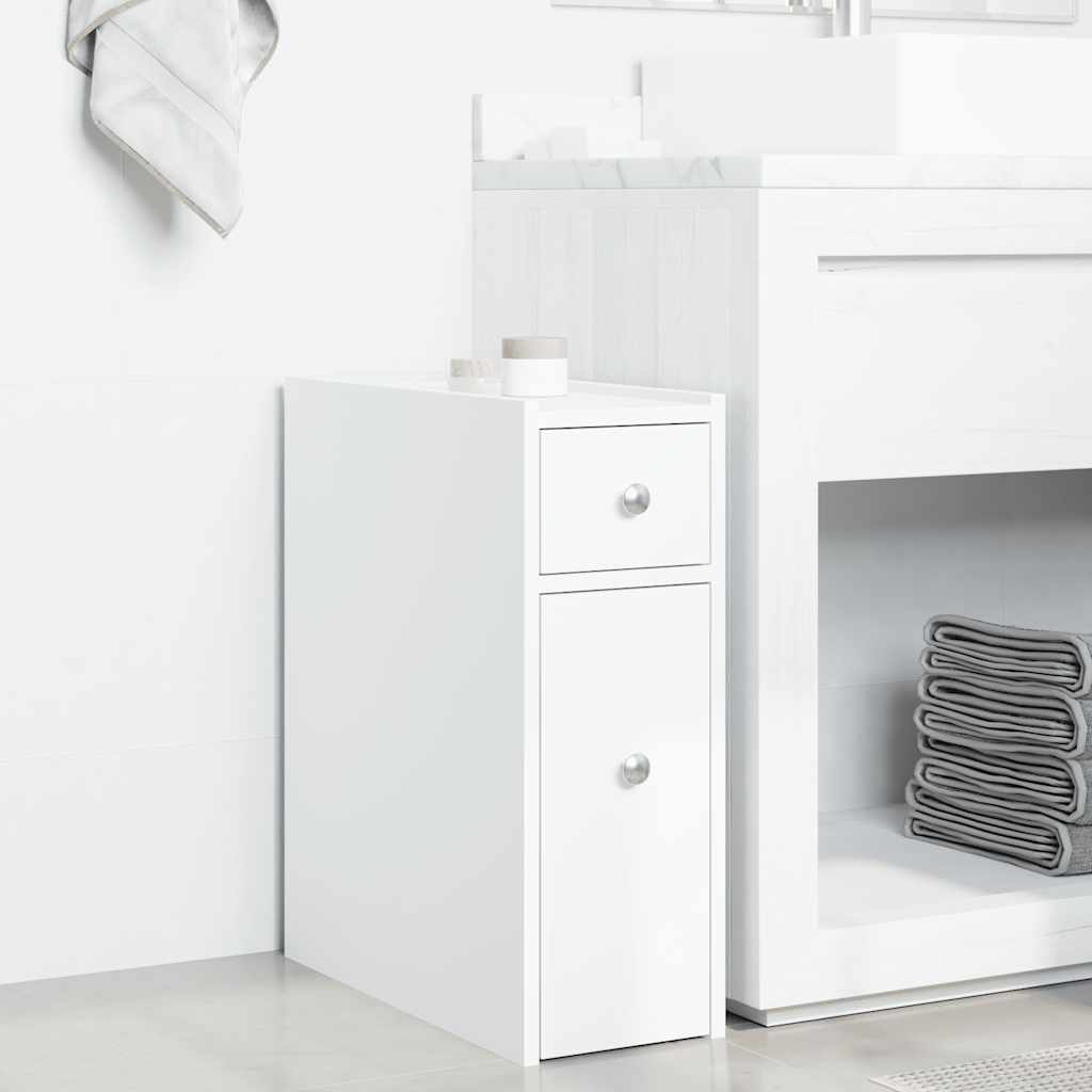 Narrow Bathroom Cupboard with Wheels Engineered Wood White