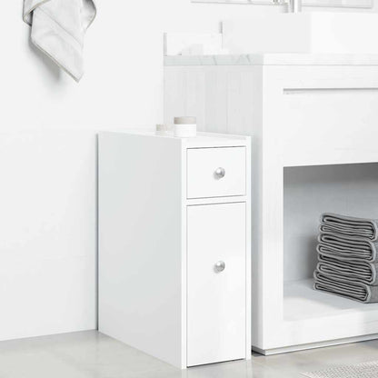 Narrow Bathroom Cupboard with Wheels Engineered Wood White