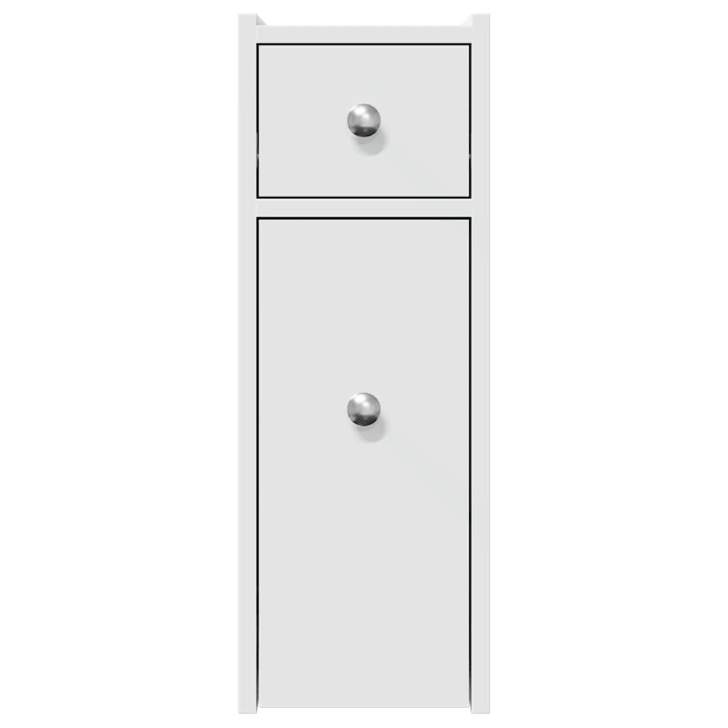 Narrow Bathroom Cupboard with Wheels Engineered Wood White