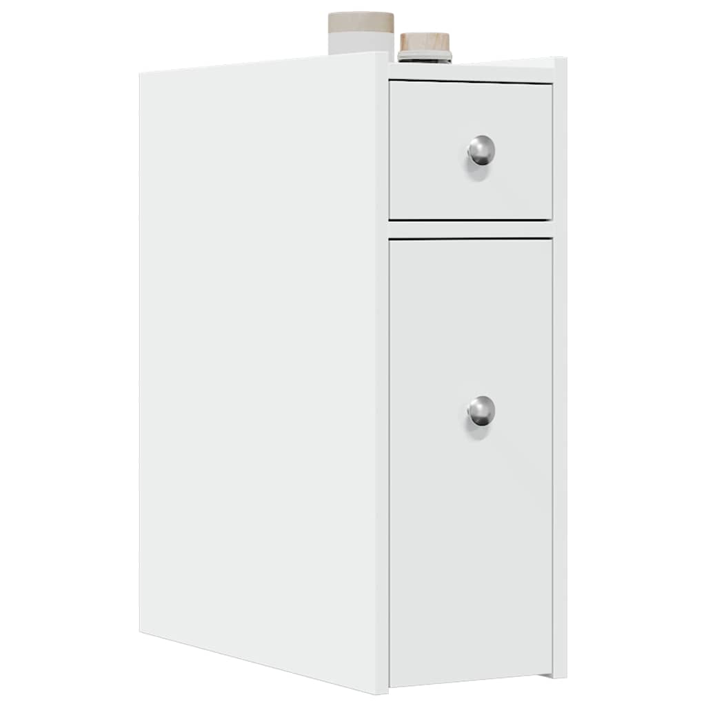 Narrow Bathroom Cupboard with Wheels Engineered Wood White