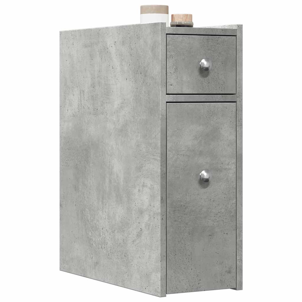 Narrow Bathroom Cupboard with Wheels Engineered Wood Concrete grey