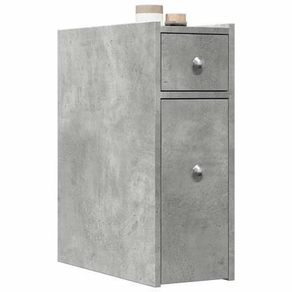 Narrow Bathroom Cupboard with Wheels Engineered Wood Concrete grey