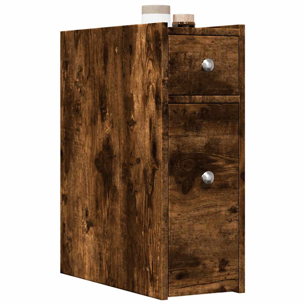 Narrow Bathroom Cupboard with Wheels Engineered Wood Smoked oak