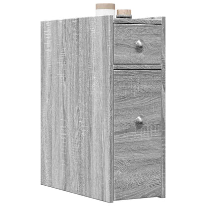 Narrow Bathroom Cupboard with Wheels Engineered Wood Grey sonoma