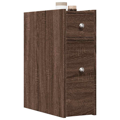 Narrow Bathroom Cupboard with Wheels Engineered Wood Brown oak