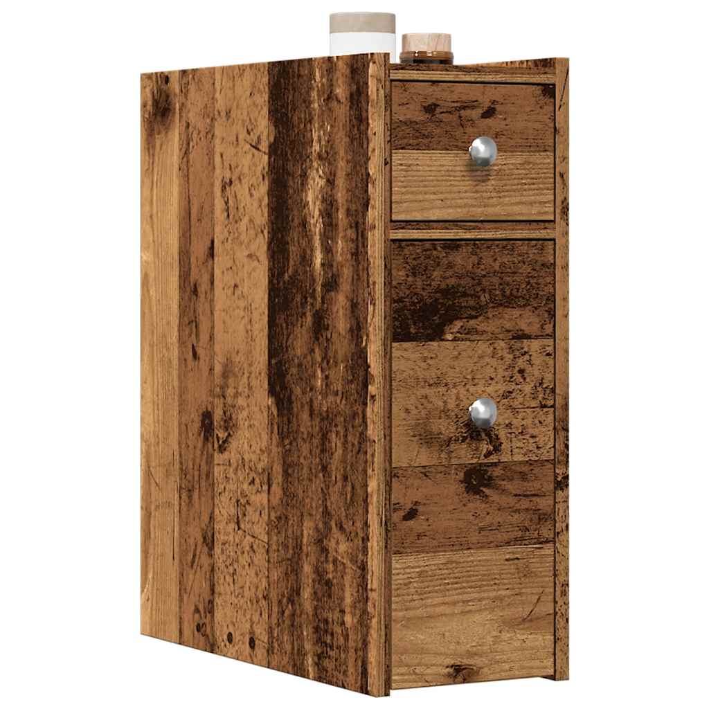 Narrow Bathroom Cupboard with Wheels Engineered Wood Old wood