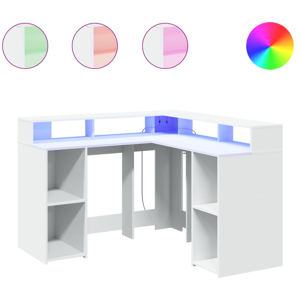vidaXL Desk with LED Lights White 130x130x91 cm Engineered Wood 2