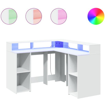 vidaXL Desk with LED Lights White 130x130x91 cm Engineered Wood 2