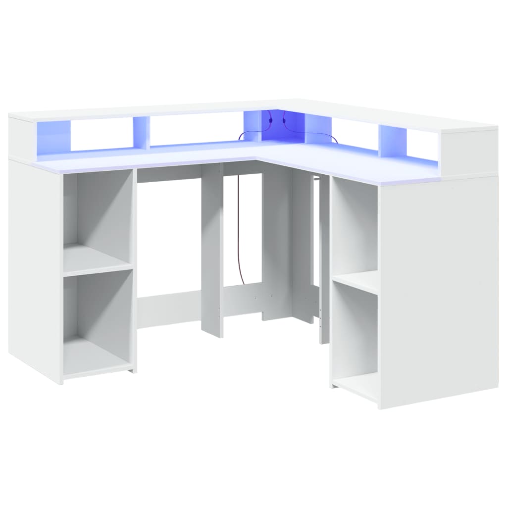 vidaXL Desk with LED Lights White 130x130x91 cm Engineered Wood 5