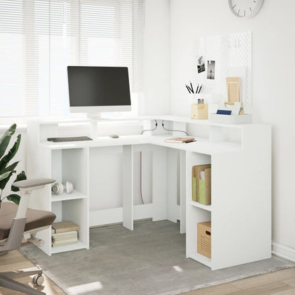 vidaXL Desk with LED Lights White 130x130x91 cm Engineered Wood 3