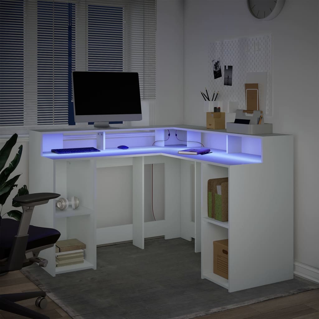 vidaXL Desk with LED Lights White 130x130x91 cm Engineered Wood 4