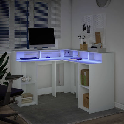 vidaXL Desk with LED Lights White 130x130x91 cm Engineered Wood 4